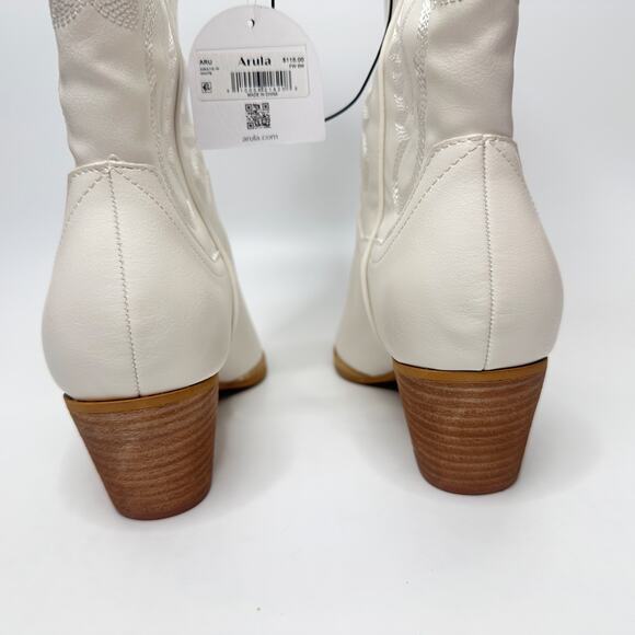 NWT Arula Amaya White Faux Leather Tall Knee High Wide Calf Cowboy Western Boots - Picture 7 of 14